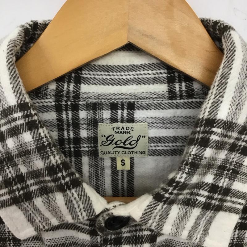 ゴールド GOLD シャツ、ブラウス 長袖 長袖シャツ チェックシャツ カラーシャツ ネルシャツ S チェック 白 / ホワイト / X 茶 / ブラウン /  メンズ USED 古着 中古 10134889