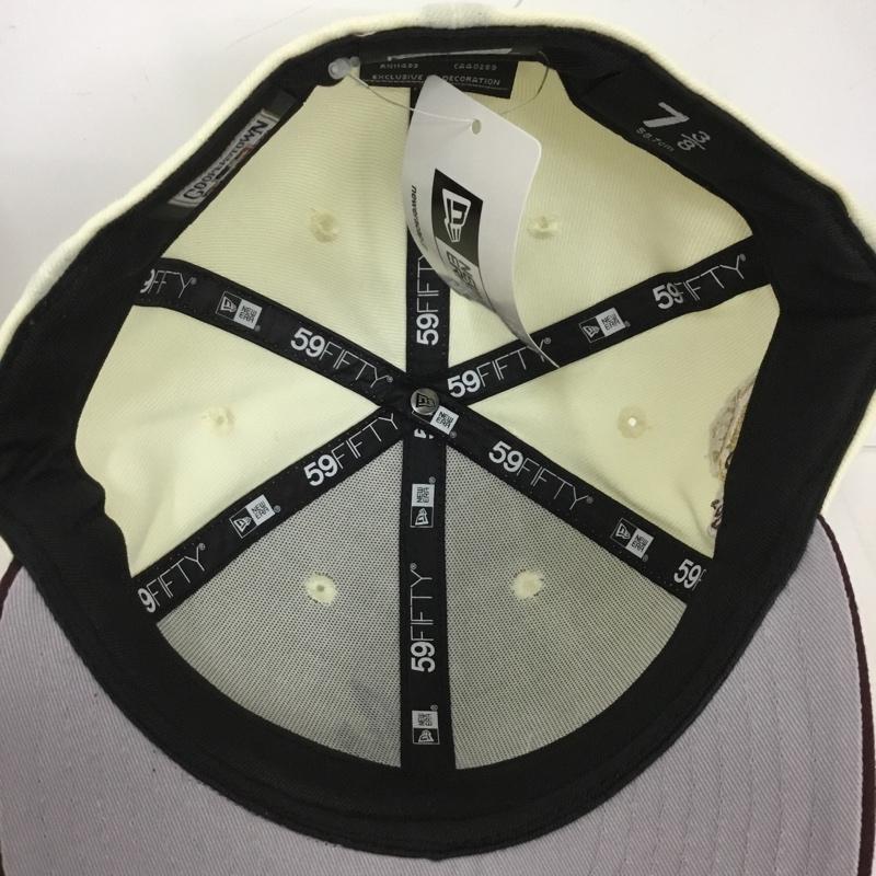 ニューエラ NEW ERA 帽子 キャップ 59FIFTY ATLBRA 58.7cm ロゴ、文字 アイボリー / アイボリー / X えんじ / ワインレッド /  メンズ USED 古着 中古 10135652
