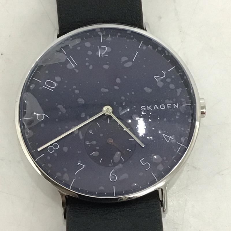 スカーゲン SKAGEN 腕時計 アナログ（クォーツ式） SKW6478 レザーベルト 箱有 ロゴ、文字 紺 / ネイビー /  メンズ USED 古着 中古 10134337