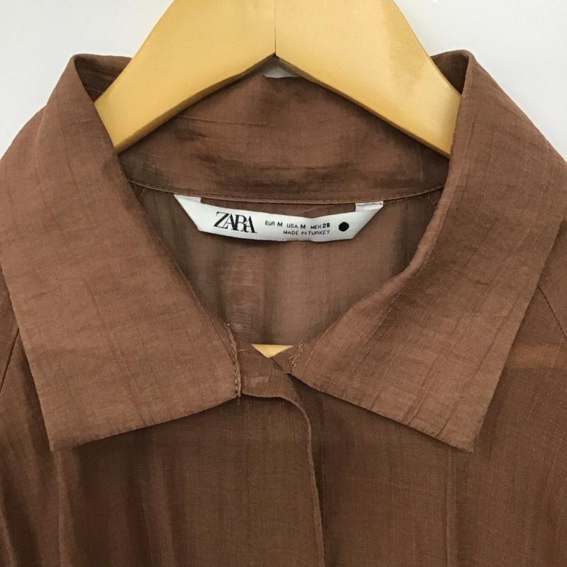 ザラ ZARA ワンピース ロングスカート 長袖ロングワンピース カラーシャツワンピース M 無地 茶 / ブラウン /  レディース USED 古着 中古 10146151