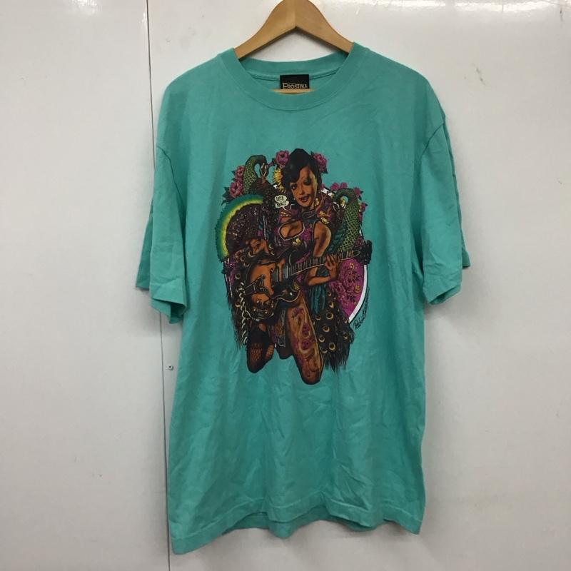 エロスティカ EROSTiKA Tシャツ 半袖 半袖カットソー プリントTシャツ クルーネックカットソー springscream XL プリント 緑 / グリーン /  メンズ USED 古着 中古 10134650