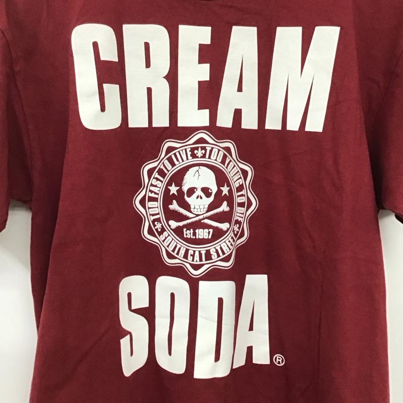 クリームソーダ CREAMSODA Tシャツ 半袖 半袖カットソー プリントTシャツ クルーネックカットソー ロゴ、文字 えんじ / ワインレッド /  メンズ USED 古着 中古 10134074