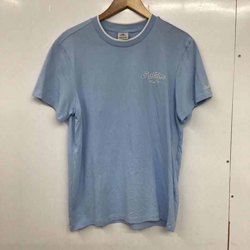 アディダス adidas Tシャツ 半袖 半袖カットソー プリントTシャツ クルーネックカットソー ロゴ、文字 水色 / ライトブルー /  メンズ USED 古着 中古 10133708