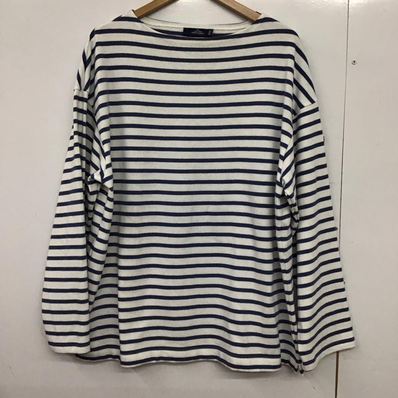 セントジェームス SAINT JAMES カットソー 長袖 長袖カットソー ボーダーカットソー ワイドネック ボーダー柄 白 / ホワイト / X 水色 / ライトブルー /  メンズ USED 古着 中古 10150426