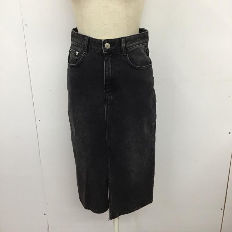 ザラ ZARA スカート ひざ丈スカート 9374 891 800 デニム ひざ下丈 スリット XS 無地 黒 / ブラック /  レディース USED 古着 中古 10124995