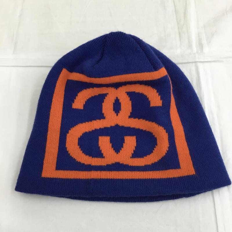 ステューシー STUSSY 帽子 ニット帽 LINK SKULL CAP FREE ロゴ、文字 青 / ブルー / X 橙 / オレンジ /  メンズ USED 古着 中古 10136544