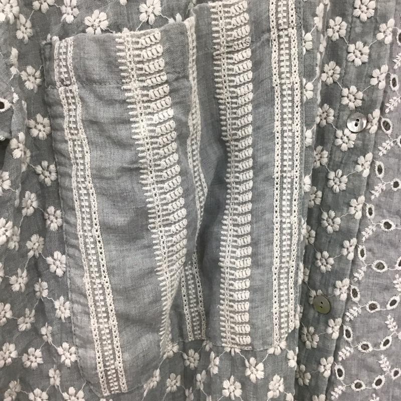 ザラ ZARA ワンピース ロングスカート 長袖シャツワンピース 前空きロングワンピース M 刺繍 X 総柄 白 / ホワイト / X 灰 / グレー /  レディース USED 古着 中古 10136025