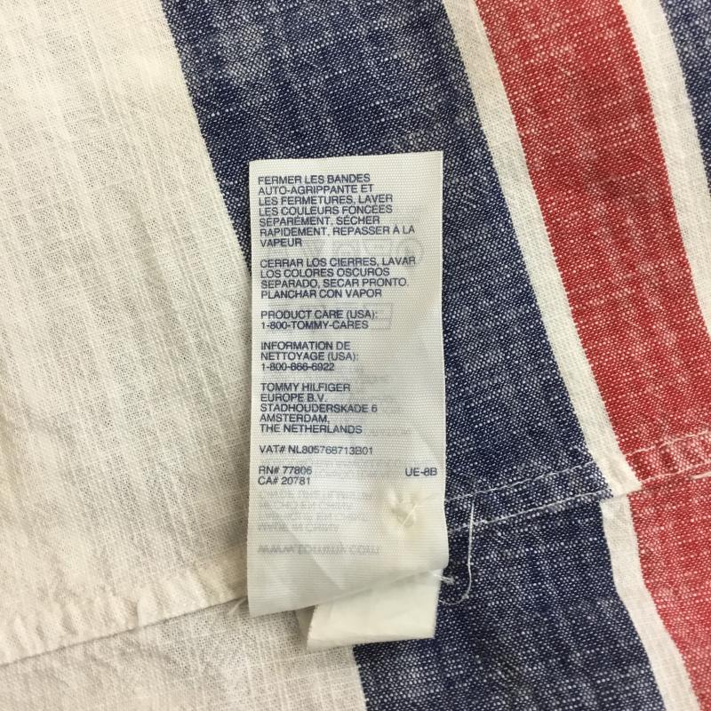 トミーヒルフィガー TOMMY HILFIGER シャツ、ブラウス 長袖 TOMMY HILFIGER 長袖シャツ XL ボーダー柄 白 / ホワイト / X 青 / ブルー / X 赤 / レッド /  メンズ USED 古着 中古 10128711