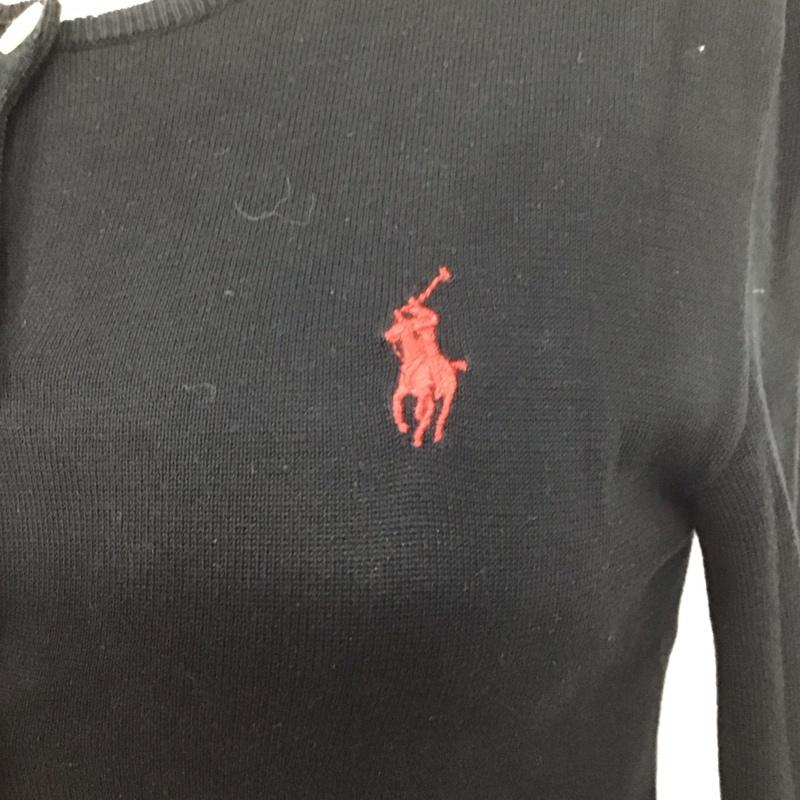 ラルフローレン RALPHLAUREN カーディガン 長袖 長袖ニットカーディガン リブニットカーディガン 前ボタン S ロゴ、文字 黒 / ブラック /  レディース USED 古着 中古 10112201
