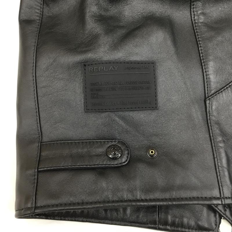 リプレイ REPLAY ジャケット、上着 レザージャケット M8368.000.84834 ラムレザー　シングルバイカージャケット XL ロゴ、文字 黒 / ブラック /  メンズ USED 古着 中古 10120962