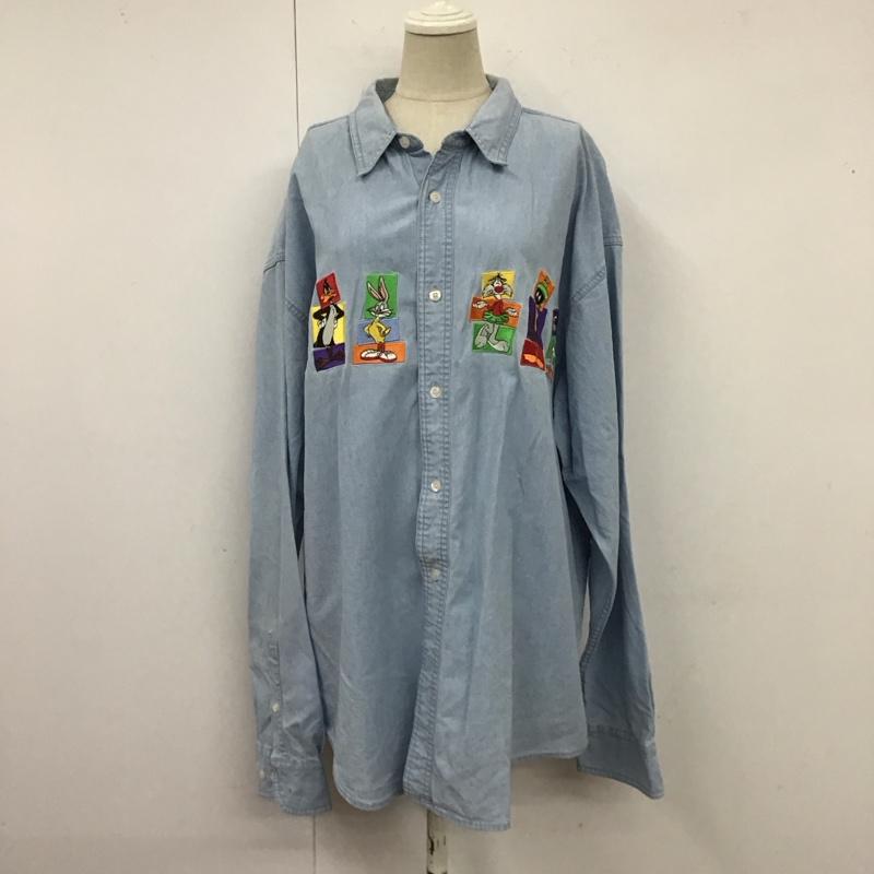 古着 USED シャツ、ブラウス 長袖 WARNER BROS デニムシャツ ワーナーブラザーズ バックスバニー キャラクター 水色 / ライトブルー /  メンズ USED 古着 中古 10120238