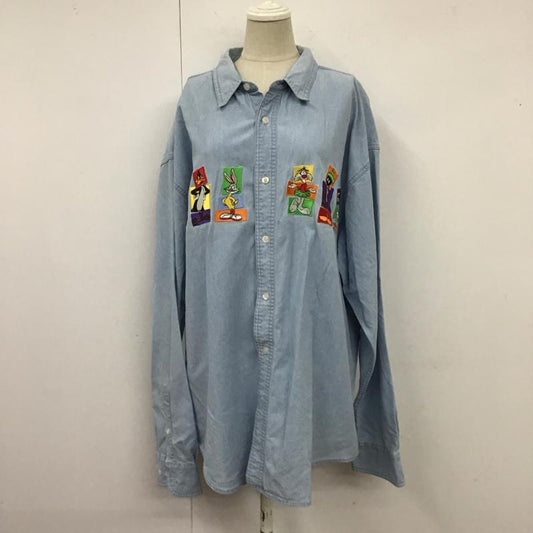 古着 USED シャツ、ブラウス 長袖 WARNER BROS デニムシャツ ワーナーブラザーズ バックスバニー キャラクター 水色 / ライトブルー /  メンズ USED 古着 中古 10120238