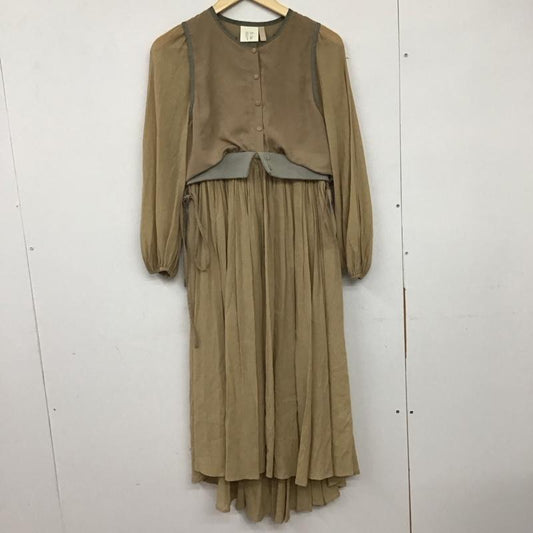 シール S / île ワンピース ロングスカート 長袖ロングワンピース フレアスカート ウエスト切り替え 無地 ベージュ / ベージュ /  レディース USED 古着 中古 10134228