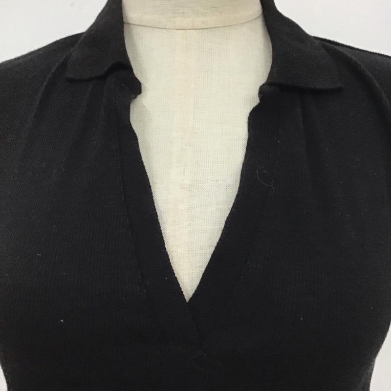 ザラ ZARA カットソー 半袖 1660 318 800 リブ クロップド丈 スキッパー ポロシャツ M 無地 黒 / ブラック /  レディース USED 古着 中古 10109661