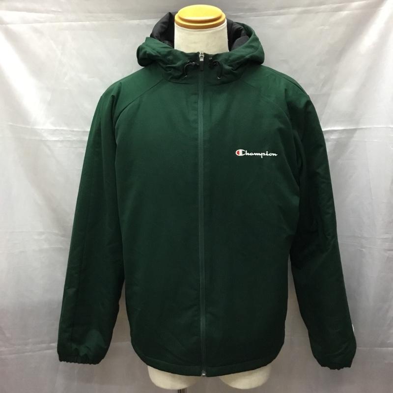 チャンピオン Champion ジャケット、上着 ジャンパー、ブルゾン c3-ns620 WARMERZIPHOODEDJACKET 中綿ジャケット ジップアップジャケット XL ロゴ、文字 緑 / グリーン /  メンズ USED 古着 中古 10112472