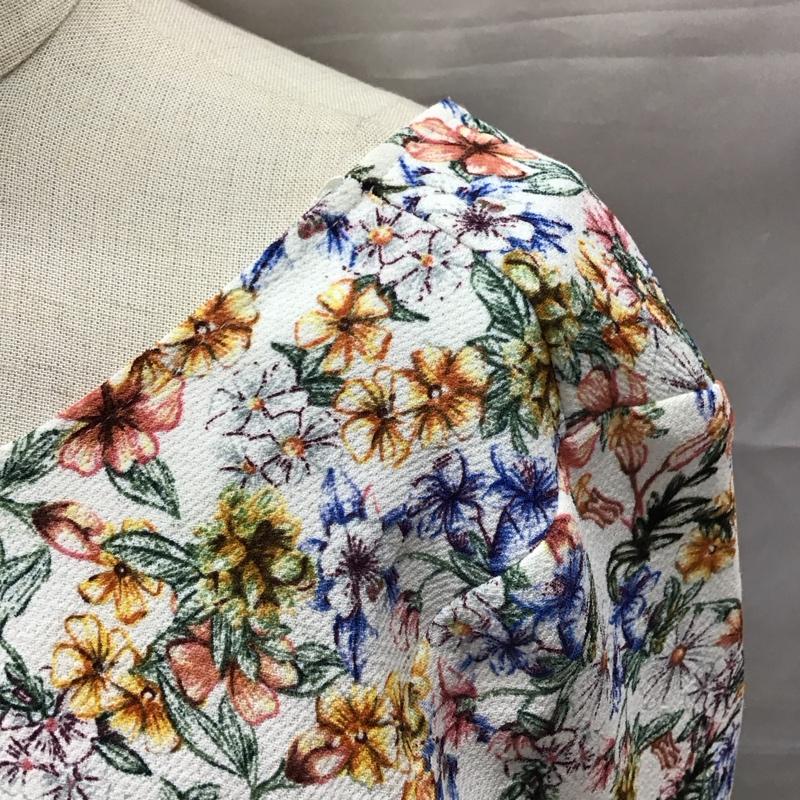 ザラベーシック ZARA BASIC ワンピース ひざ丈スカート 半袖ワンピース フレアスカート ひざ丈 フリル袖 XS プリント マルチカラー / マルチカラー /  レディース USED 古着 中古 10117977