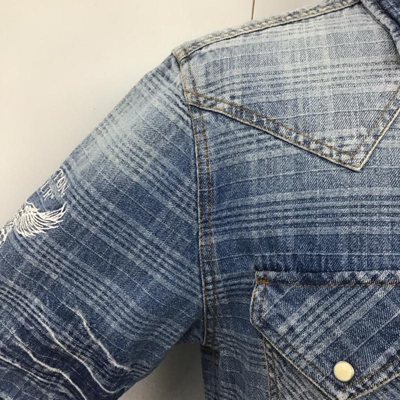 ノートン Norton シャツ、ブラウス 半袖 222N1500 チェックデニムシャツ 刺繍 バイク バイカー 半袖シャツ M ロゴ、文字 X 刺繍 インディゴ / インディゴ /  メンズ USED 古着 中古 10107749