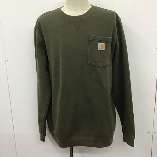 カーハート Carhartt トレーナー 長袖 長袖トレーナー スウェット クルーネック リブスウェットカットソー M ロゴ、文字 カーキ / カーキ /  メンズ USED 古着 中古 10107687