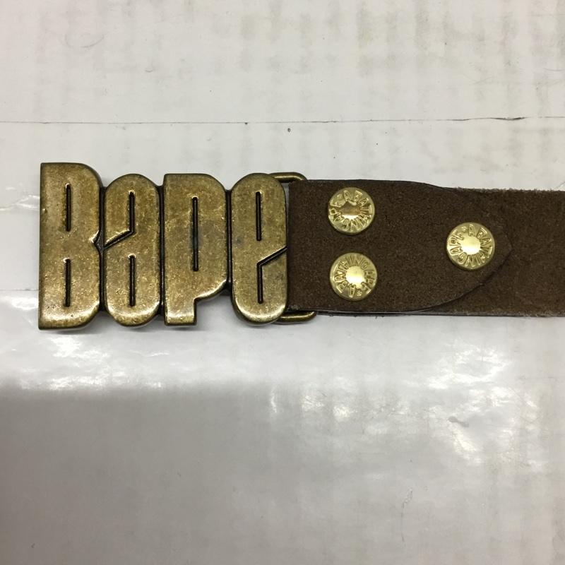 アベイシングエイプ A BATHING APE ベルト・バックル ベルト レザー BAPE ロゴ、文字 茶 / ブラウン / X 金 / ゴールド /  メンズ USED 古着 中古 10117013