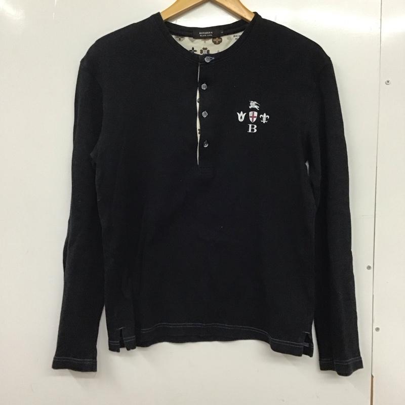 バーバリーブラックレーベル BURBERRY BLACK LABEL カットソー 長袖 長袖カットソー 無地カットソー ヘンリーネック 2 ロゴ、文字 黒 / ブラック /  メンズ USED 古着 中古 10130132