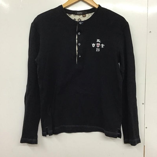バーバリーブラックレーベル BURBERRY BLACK LABEL カットソー 長袖 長袖カットソー 無地カットソー ヘンリーネック 2 ロゴ、文字 黒 / ブラック /  メンズ USED 古着 中古 10130132