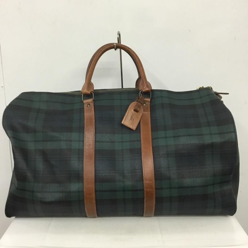 ポロラルフローレン POLO RALPH LAUREN ボストンバッグ ボストンバッグ チェック ロゴ、文字 緑 / グリーン / X 茶 / ブラウン /  メンズ USED 古着 中古 10140052