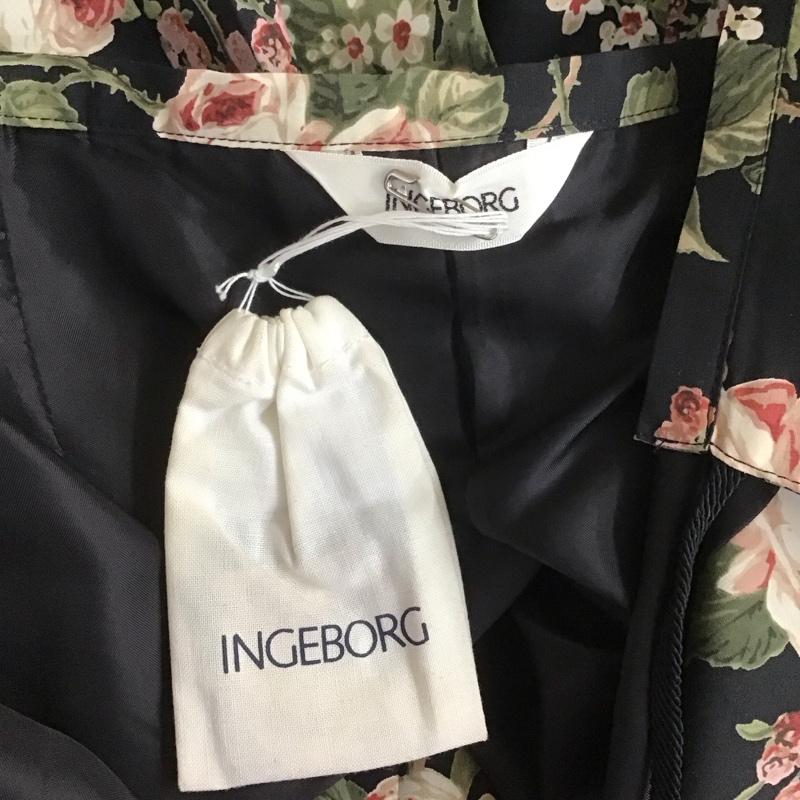 インゲボルグ INGEBORG スカート ロングスカート P021FFS21 ラップスカート 巻きスカート プリーツ 花柄 黒 / ブラック /  レディース USED 古着 中古 10108600