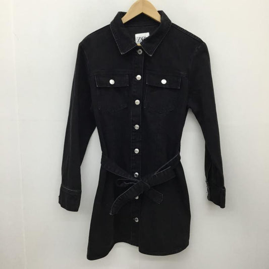 ザラ ZARA ワンピース ひざ丈スカート デニム地 L 無地 黒 / ブラック /  レディース USED 古着 中古 10138284