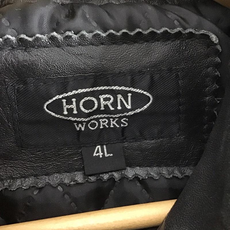 ホーンワークス HORN WORKS ジャケット、上着 ジャケット、ブレザー シングルレザージャケット ジップアップジャケット アウター 4L 無地 黒 / ブラック /  メンズ USED 古着 中古 10136194
