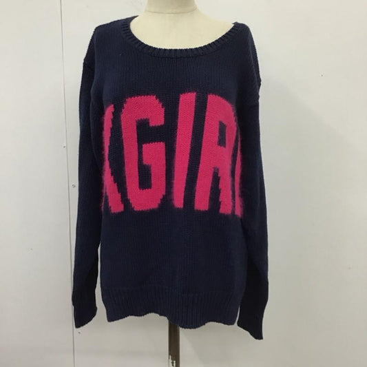 エックスガール X-girl ニット、セーター 長袖 0524304 クルーネック 1 ロゴ、文字 紺 / ネイビー / X 桃 / ピンク /  レディース USED 古着 中古 10112041
