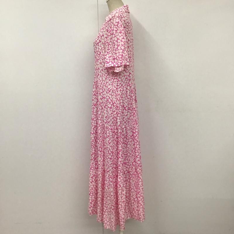 ザラ ZARA ワンピース ロングスカート 半袖 スキッパー ティアード XS 総柄 桃 / ピンク / X 白 / ホワイト /  レディース USED 古着 中古 10116781