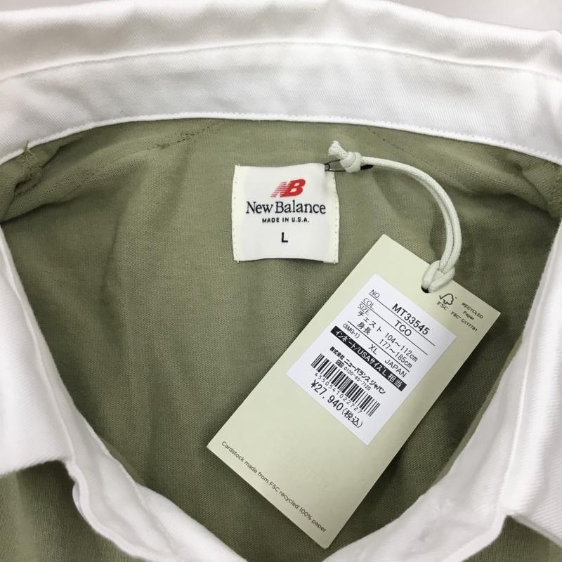 ニューバランス New Balance ポロシャツ 長袖 mt33545 ロングスリーブポロシャツ カラーカットソー 長袖ポロシャツ XL ロゴ、文字 カーキ / カーキ /  メンズ USED 古着 中古 10111922