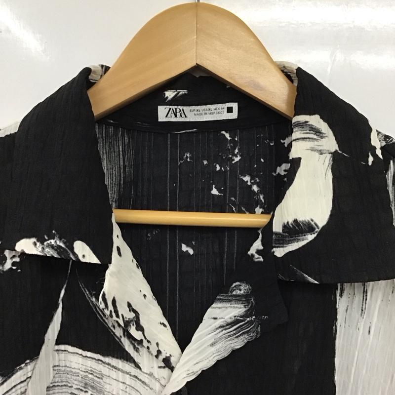 ザラ ZARA シャツ、ブラウス 半袖 半袖シャツ 総柄シャツ XL プリント 白 / ホワイト / X 黒 / ブラック /  メンズ USED 古着 中古 10130660