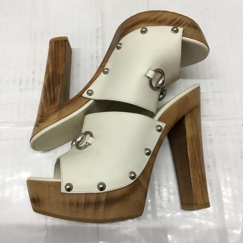 グッチ GUCCI ミュール ミュール 370471 ホースビット サンダル 38 無地 白 / ホワイト / X 茶 / ブラウン /  レディース USED 古着 中古 10106634