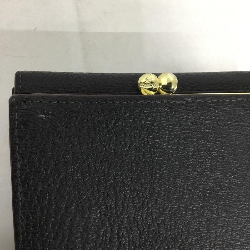 ヴィヴィアンウエストウッド Vivienne Westwood 財布 二つ折り オーブ がま口 ワンポイント 黒 / ブラック / X 金 / ゴールド /  レディース USED 古着 中古 10142180