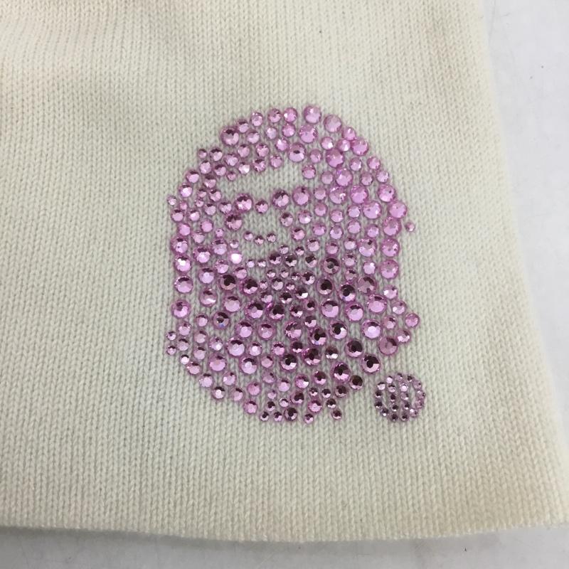 アベイシングエイプ A BATHING APE 帽子 ニット帽 CRYSTAL APE HEAD BEANIE ラインストーン ワンポイント オフホワイト / オフホワイト /  メンズ USED 古着 中古 10138490