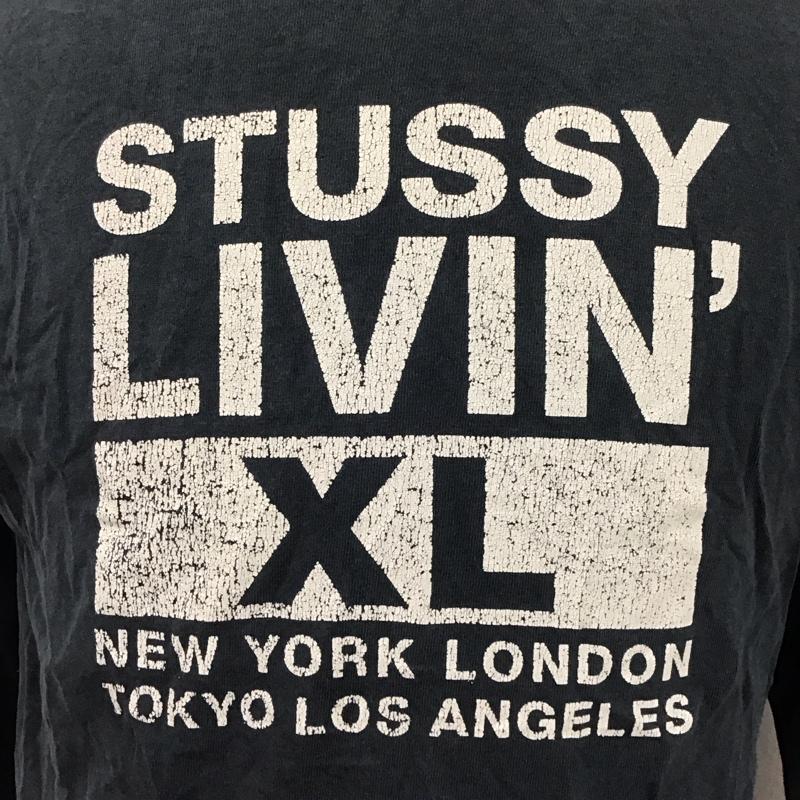 ステューシー STUSSY カットソー 長袖 長袖カットソー クルーネックカットソー ロングスリーブカットソー プリントTシャツ M ロゴ、文字 紺 / ネイビー /  メンズ USED 古着 中古 10124496