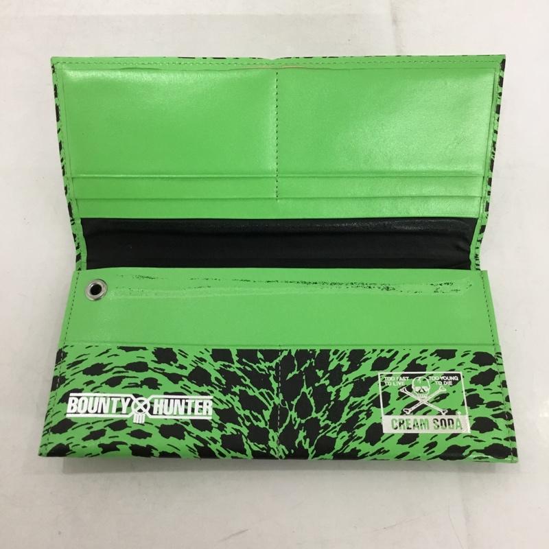 クリームソーダ CREAMSODA 財布 長財布 BOUNTY HUNTER ヒョウ柄 レオパード ロゴ、文字 薄緑 / ライトグリーン / X 黒 / ブラック /  メンズ USED 古着 中古 10146889