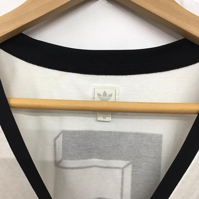 アディダス adidas カーディガン 半袖 半袖カーディガン 前開き 薄手 M ロゴ、文字 白 / ホワイト / X 黒 / ブラック /  レディース USED 古着 中古 10136748