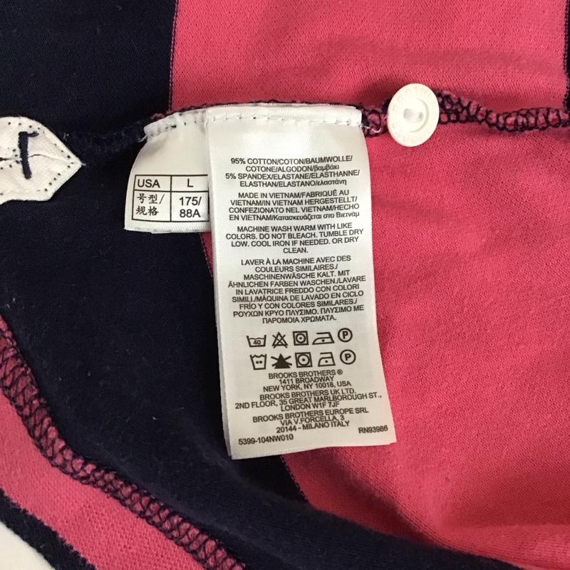ブルックスブラザーズ BROOKS BROTHERS ポロシャツ 半袖 ワイドボーダー L ワンポイント 桃 / ピンク / X 紺 / ネイビー /  レディース USED 古着 中古 10116490