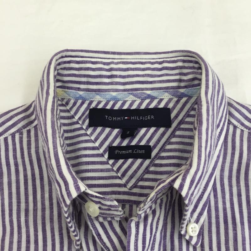 トミーヒルフィガー TOMMY HILFIGER シャツ、ブラウス 半袖 TOMMY HILFIGER 半袖シャツ S ボーダー柄 紫 / パープル / X 白 / ホワイト /  メンズ USED 古着 中古 10129218