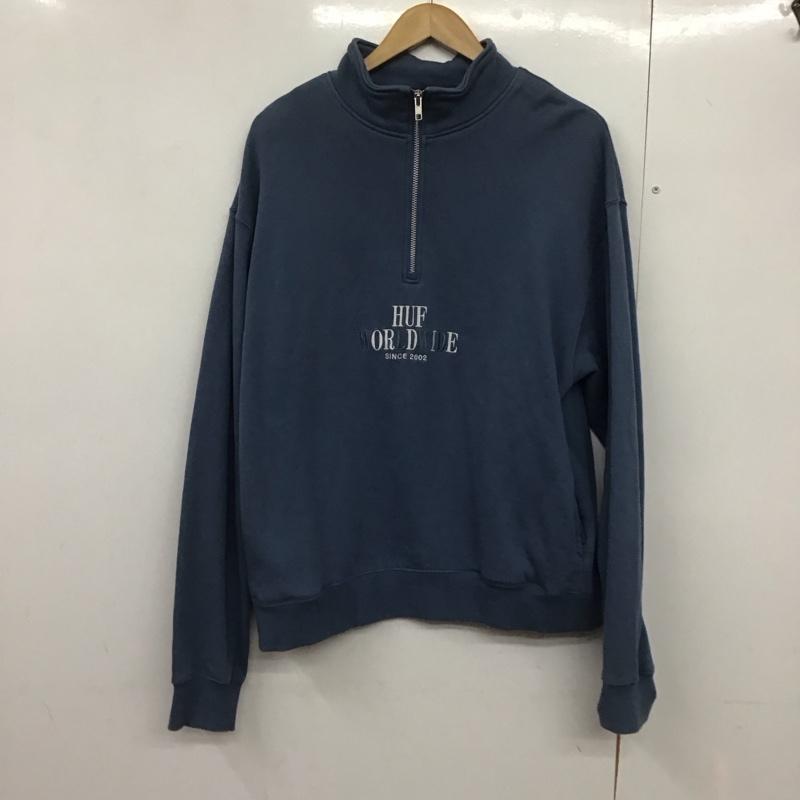 ハフ HUF トレーナー 長袖 長袖トレーナー スウェット ジップアップネック プルオーバー S ロゴ、文字 水色 / ライトブルー /  メンズ USED 古着 中古 10142354