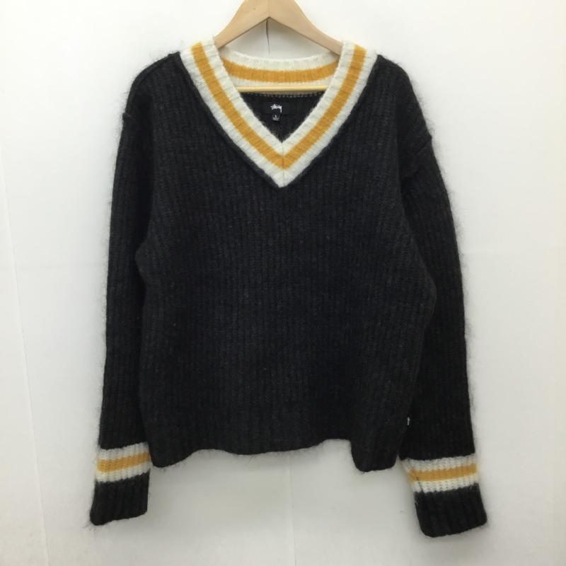 ステューシー STUSSY ニット、セーター 長袖 MOHAIR TENNIS　モヘア　テニスセーター L 無地 黒 / ブラック /  メンズ USED 古着 中古 10136312