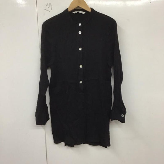 ザラ ZARA カットソー 長袖 9479 052 800 バンドカラー サイドスリット チュニック M 無地 黒 / ブラック /  レディース USED 古着 中古 10129143