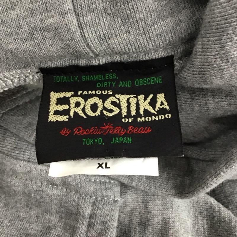 エロスティカ EROSTiKA パーカー 長袖 バックプリント スウェット 裏起毛 プルオーバー XL プリント 灰 / グレー /  メンズ USED 古着 中古 10123415