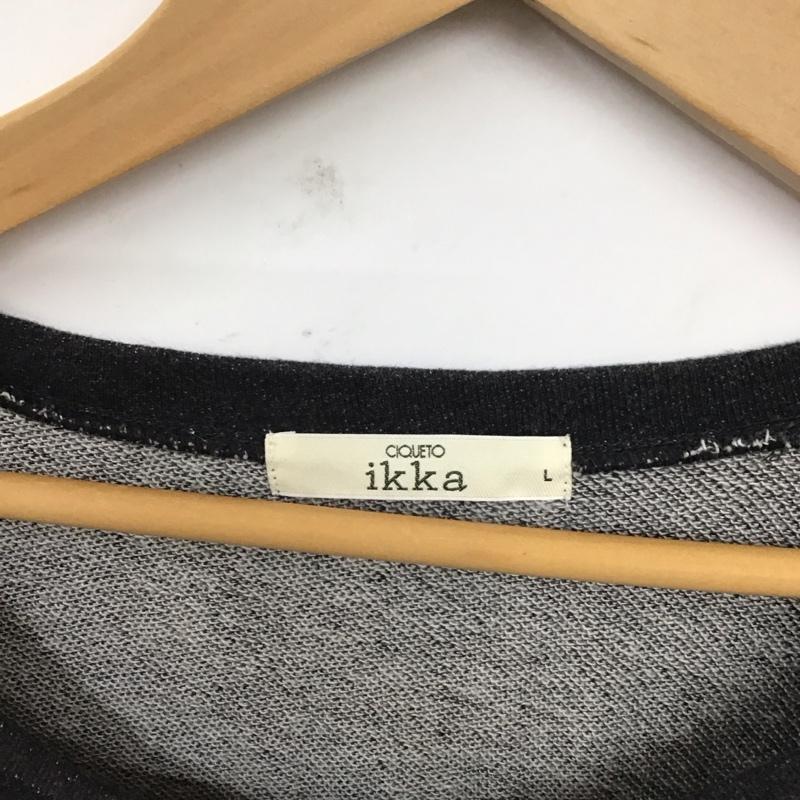 イッカ ikka ワンピース ひざ丈スカート 七分袖 スウェット切替 L 無地 黒 / ブラック /  レディース USED 古着 中古 10119256