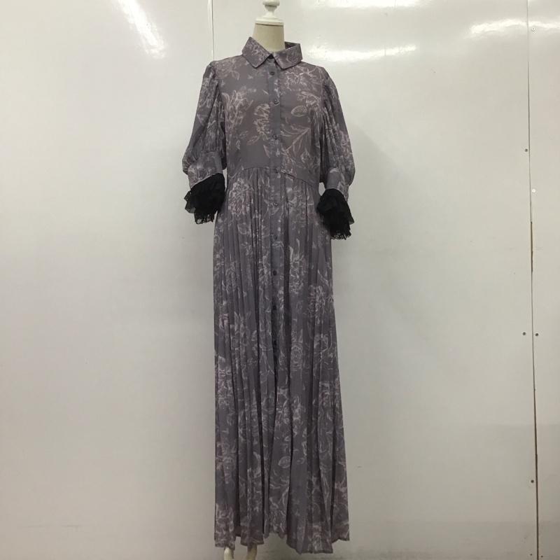 リエンダ rienda ワンピース ロングスカート 110FA633-1020 ラインフラワープリーツフレア S 総柄 灰 / グレー /  レディース USED 古着 中古 10108655