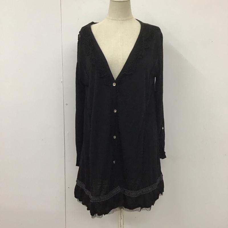 アクシーズファム axes femme カーディガン 長袖 長袖カーディガン 長袖カットソー ノーカラージャケット 前開カーディガン M 無地 黒 / ブラック /  レディース USED 古着 中古 10113703