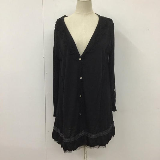 アクシーズファム axes femme カーディガン 長袖 長袖カーディガン 長袖カットソー ノーカラージャケット 前開カーディガン M 無地 黒 / ブラック /  レディース USED 古着 中古 10113703