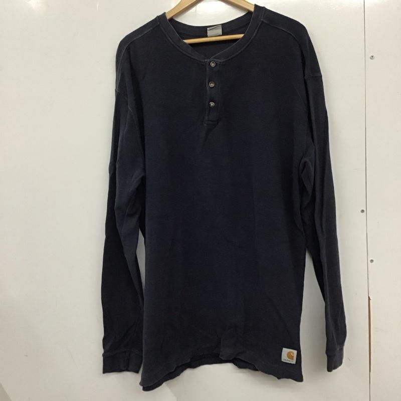 カーハート Carhartt カットソー 長袖 長袖カットソー ヘンリーネックカットソー XL ロゴ、文字 紺 / ネイビー /  メンズ USED 古着 中古 10135903